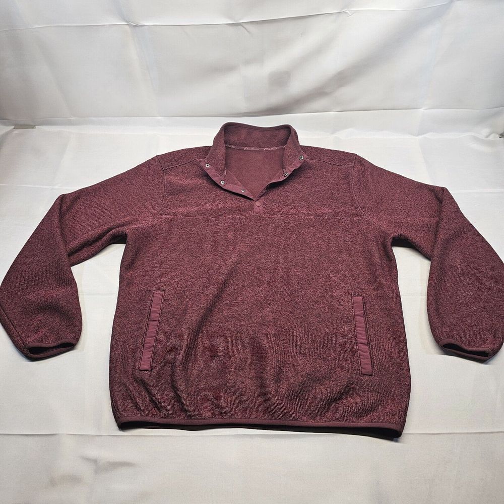 Eddie Bauer Mens L Red Quarter Button Pullover Cotton Casual Knit Sweatshirt